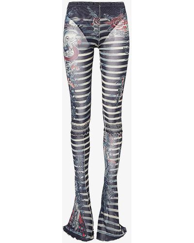 Jean Paul Gaultier Vy Blue White Marinière Graphic-print Mid-rise Flared-leg Woven Trousers