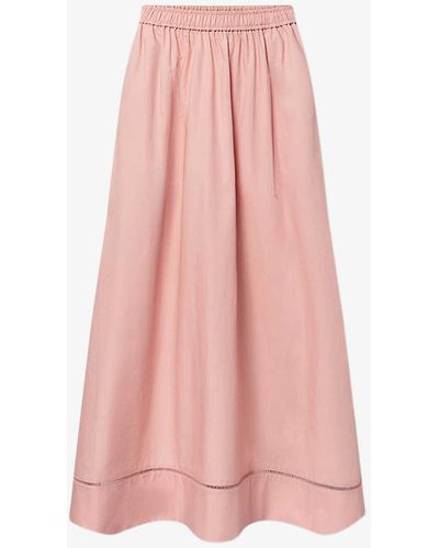 Lovechild 1979 Vera Elasticated-waist Side-slit Organic-cotton Poplin Maxi Skirt - Pink