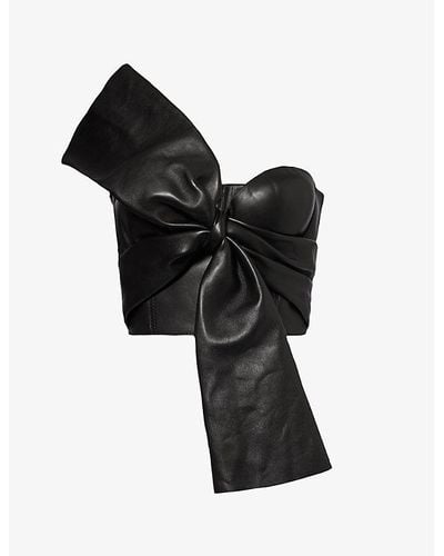 Alexander McQueen Knot-embellished Slim-fit Leather Top - Black