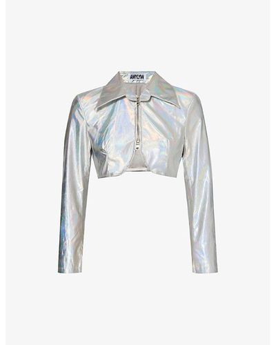 Amy Lynn Holographic Cropped Faux-leather Jacket - White
