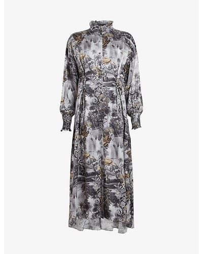 AllSaints Floral-print Woven Maxi Dress - Grey