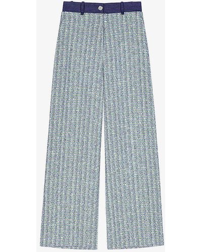 Maje Denim-waistband High-rise Tweed Trousers - Blue