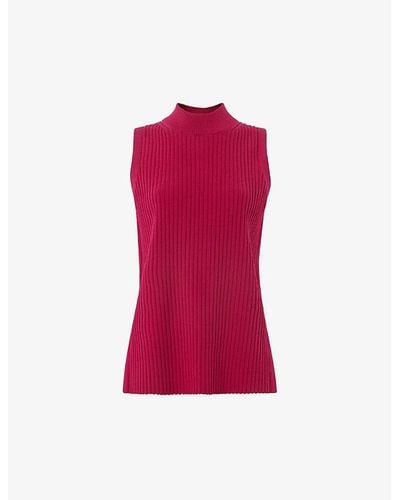 Whistles High-neck Ribbed-knit Tunic Top - Red