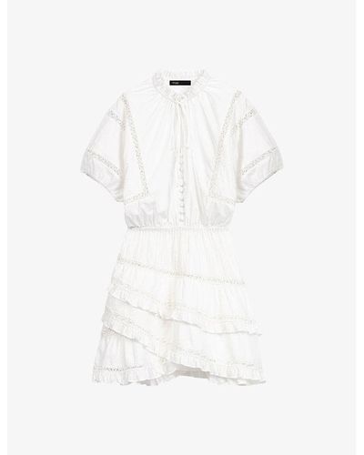 Maje Guipure-embroidered Cotton Mini Dress - White