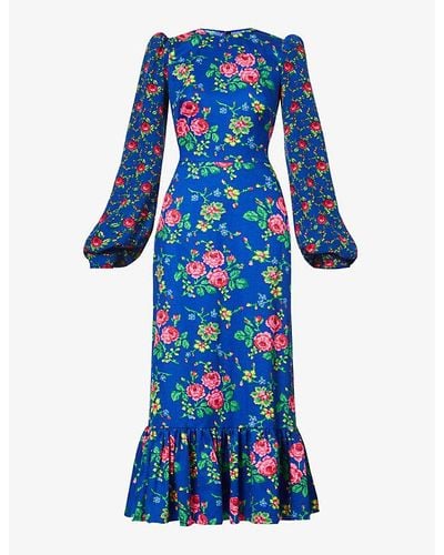 The Vampire's Wife Villanelle Floral-print Cotton Midi Dress - Blue