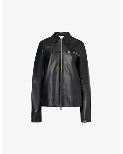 Sportmax Spread-collar Zip-pocket Leather Jacket - Black