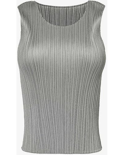 Pleats Please Issey Miyake Basic Sleeveless Pleated Knitted Jersey Top - Grey