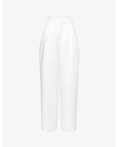 Woera Brushed-texture Wide-leg Mid-rise Wool Pants - White