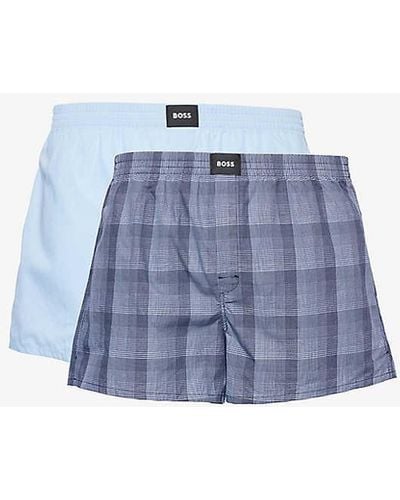 BOSS Pack Of Two Cotton-poplin Boxer Shorts - Blue