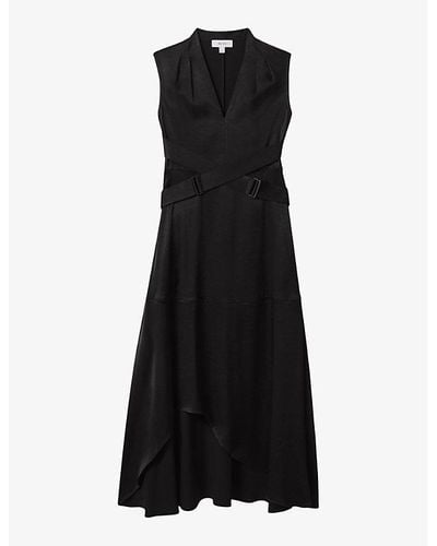Reiss Raya Cross-belt Woven Midi Dress - Black