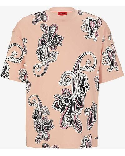 HUGO Paisley-print Oversized Cotton T-shirt X - Pink