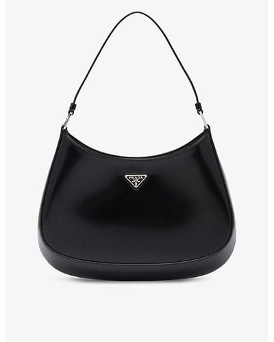 Prada Cleo Brand-plaque Brushed Leather Shoulder Bag - Black