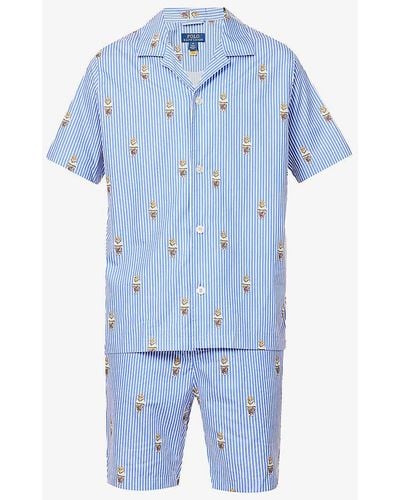 Polo Ralph Lauren Polo Bear Striped Cotton Pyjama - Blue