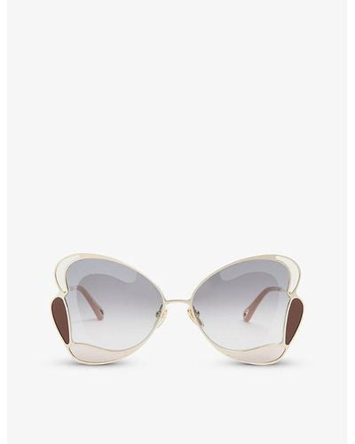 Chloé Ch0048s Gemma Metal And Acetate Butterfly-frame Sunglasses - Gray