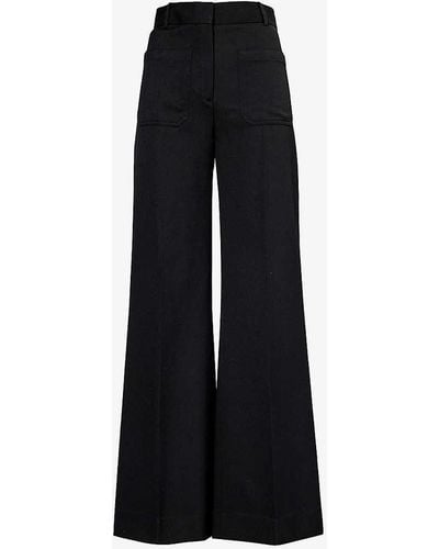 Victoria Beckham Alina Straight-leg High-rise Woven-blend Trousers - Black
