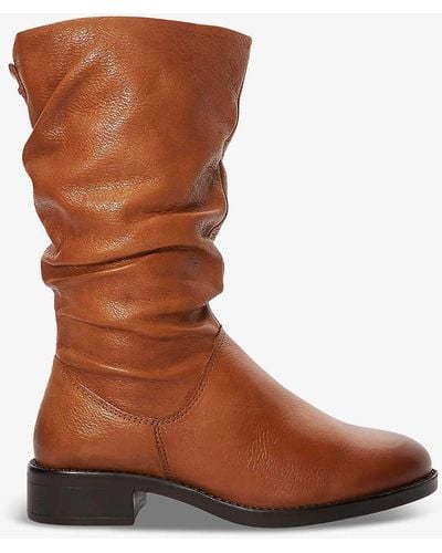 Dune Tyling Ruched Calf-length Leather Boots - Brown