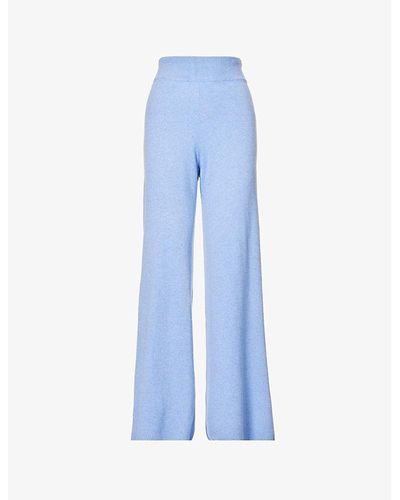 Leset Zoe Wide-leg High-rise Knitted Pants - Blue