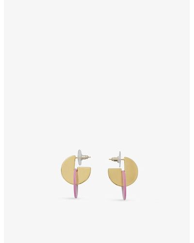 Maje Geometric Brass And Resin Hoop Earrings - White