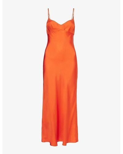 Bec & Bridge Emery V-neck Satin Midi Dress - Orange
