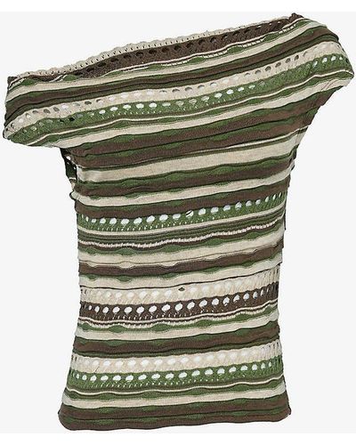 Jaded London Asymmetric Striped Knitted Top - Green