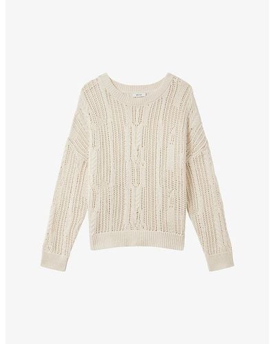 Reiss Tanya Open-stitch Stretch Cotton-blend Sweater - White