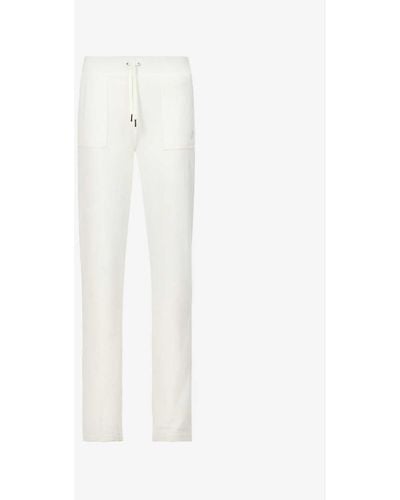 Juicy Couture Logo-embroidered Straight-leg High-rise Velour Trouser - White