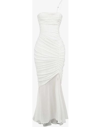 House Of Cb Pearla Asymmetric-neck Woven Maxi Dress - White