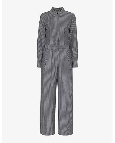 Whistles Julia Stripe-pattern Cotton Jumpsuit - Gray