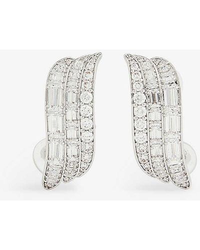 Swarovski Waved Rhodium-plated And Zirconia Earrings - White