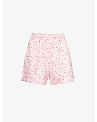 Lounge Underwear Floral-pattern Mid-rise Cotton Shorts - Pink