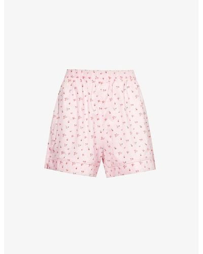 Lounge Underwear Floral-pattern Mid-rise Cotton Shorts - Pink