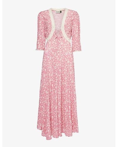 RIXO London Amina Lace-trim Woven Midi Dress - Pink