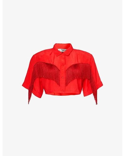 Fiorucci Fringed-trim Cropped Woven Shirt - Red