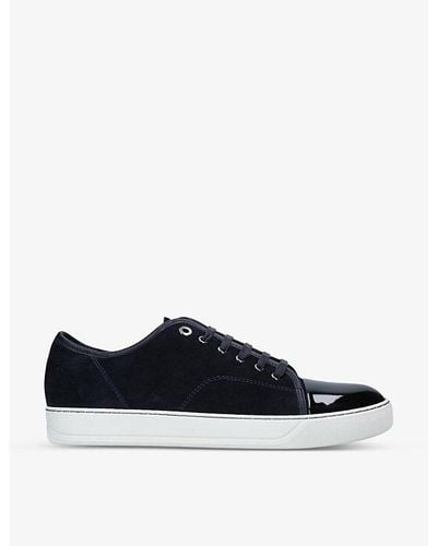 Lanvin Panelled Patent-leather And Velvet Low-top Sneakers - Blue