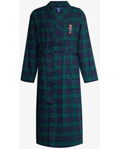 Polo Ralph Lauren Lounge Brand-embroidered Cotton Robe - Blue