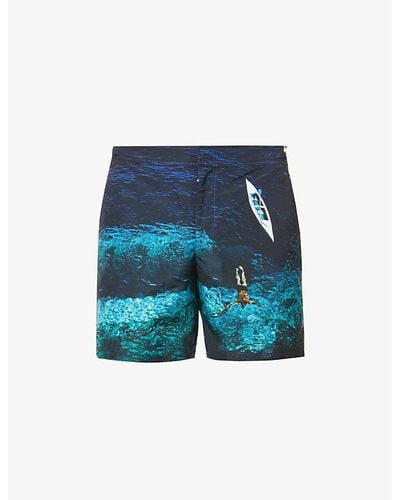 Orlebar Brown Bulldog Photo Graphic-print Slim-fit Swim Shorts - Blue