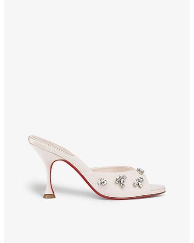 Christian Louboutin Degraqueen 85 Crystal-embellished Satin Heeled Mules - Natural