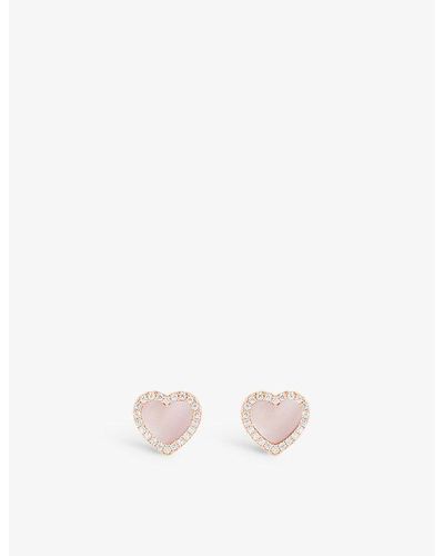 Apm Monaco Heart 18ct -plated Brass, Zirconia And Pink Nacre Stud Earrings