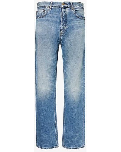 Fear Of God Brand-patch Straight-leg High-rise Denim Jeans - Blue