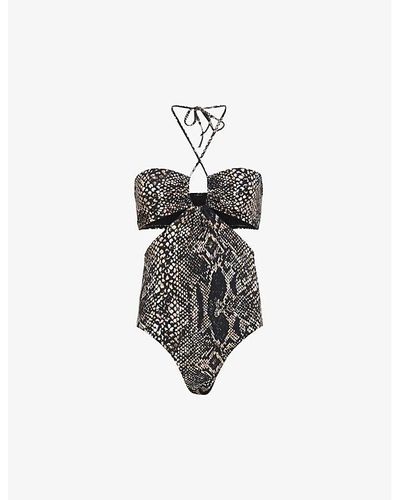 AllSaints Cody Graphic-print Cut-out Stretch-woven Swimsuit - Grey