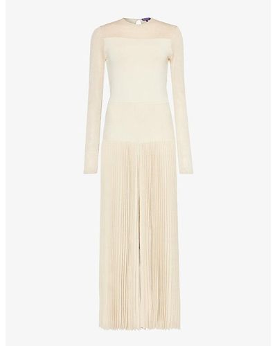 Ralph Lauren Paneled Pleated Slim-fit Knitted Jumpsuit - Natural