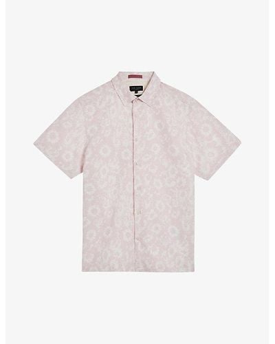 Ted Baker Flasiby Floral-print Regular-fit Lyocell-blend Shirt - Pink