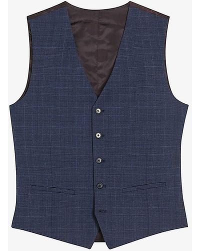 Ted Baker Chelarw Slim-fit Check Wool Waistcoat - Blue