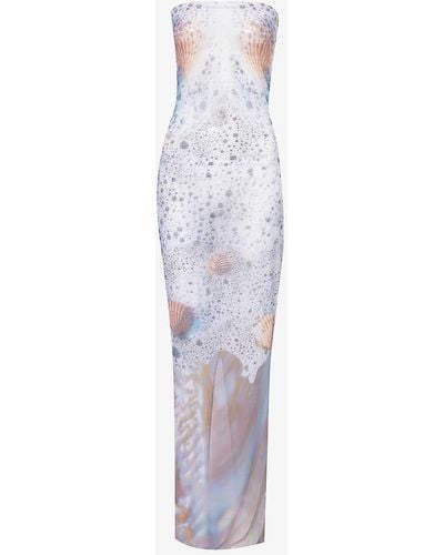 DI PETSA Sea Foam Graphic-print Stretch-recycled-polyester Maxi Dress - White