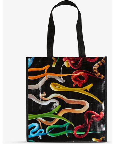 Seletti Wears Toiletpaper Snakes Tiny Grocery Woven Bag - Black