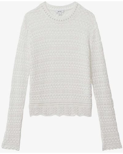 Reiss Sim Crochet-knit Woven Top - White