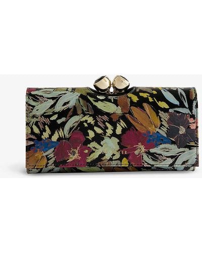 Ted Baker Meadela Floral-print Logo-embossed Leather Purse - Black