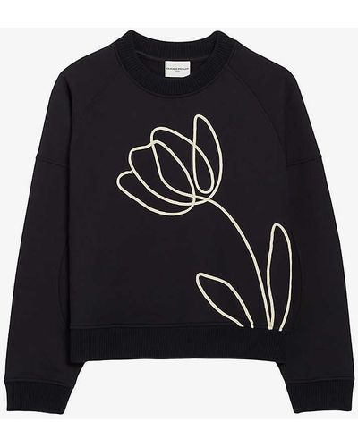 Claudie Pierlot Floral-embroidered Cotton Sweatshirt - Black