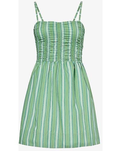 Faithfull The Brand Rhea Stripe-pattern Organic Cotton Poplin Mini Dress - Green