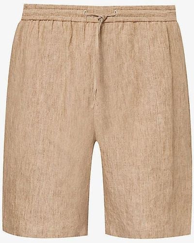 Emporio Armani Relaxed-fit Elasticated-waistband Linen Shorts - Natural
